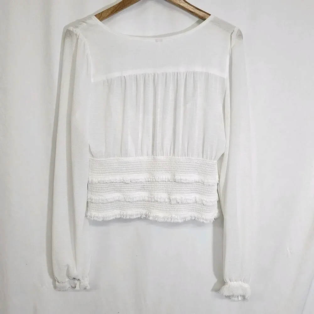 Free People White Lolita Boho Cottagecore Coquette Milkmade Blouse Size Large